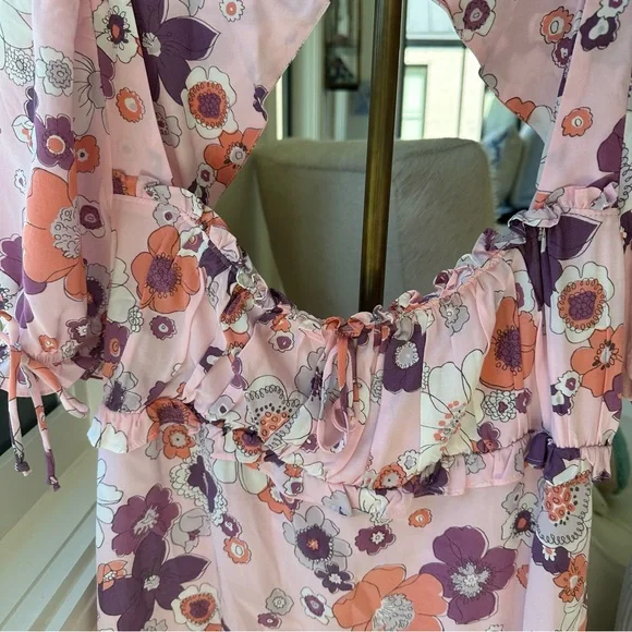 For Love and Lemons Magnolia Mini Dress- groovy pink floral mini dress - Picture 7 of 7